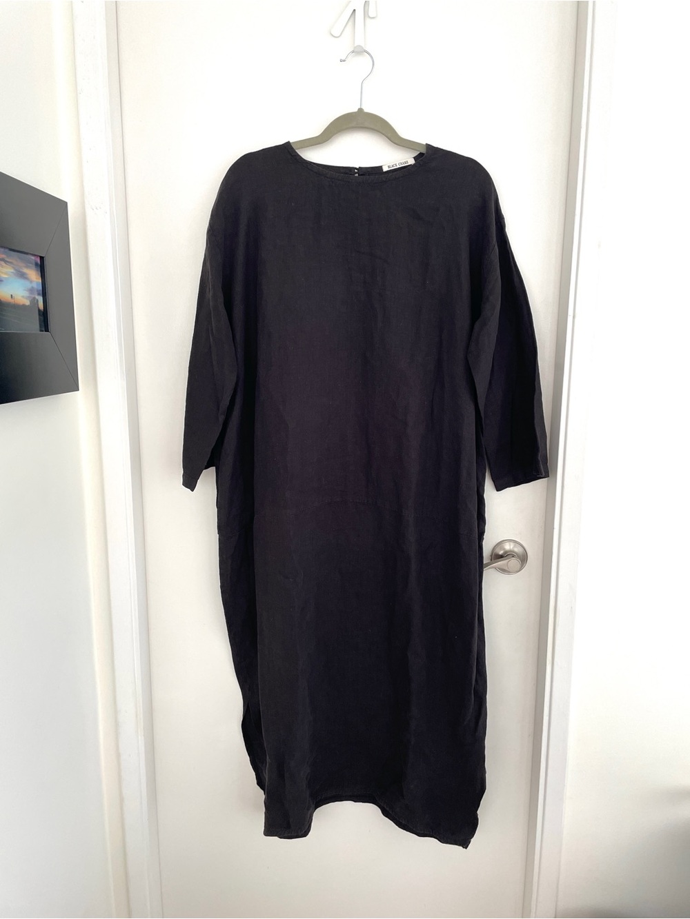 Black Crane Linen Midi Dress